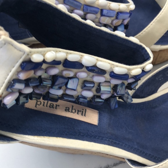 Pilar Abril Cork Platform Shoes Sandals with Decorated Ankle Strap - Picture 8 of 13